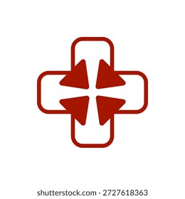 el logotipo consiste en la Cruz Roja y las flechas. Abstractas, contorno y elegante.