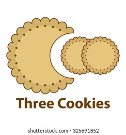 The logo consists of three round cookies crackers. The big cookie eats two other smaller cookies. The predominant colors beige with fine brown edge