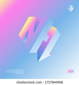 The logo consists of two NH letters representing a three-dimensional object enclosed in a hexagon. Logo designed in colourful gradients and playing with light.