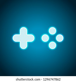 Logo of console or mobile game, controller or joystick, simple icon. Neon style. Light decoration icon. Bright electric symbol