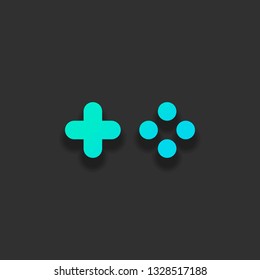 Logo of console or mobile game, controller or joystick, simple icon. Colorful logo concept with soft shadow on dark background. Icon color of azure ocean