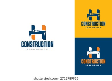 Logo for Construction Business, Featuring Excavator with H Initial - Representing Innovation and Progress. Isolated on white background.