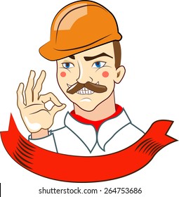 Logo of construction company-builder in helmet