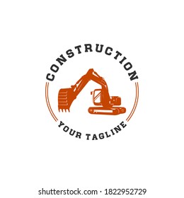 logo for construction with heavy equipment illustration