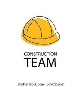Logo with construction helmet. Trendy line stile. Vector illustration.