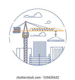 Logo Construction site, building a house. Thin line flat design modern vector illustration concept. Thin line art style design for business startup