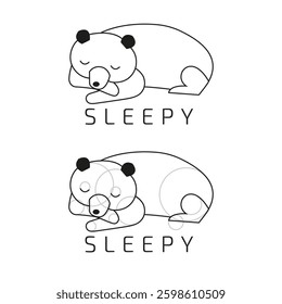 logo construction, sleppy bear lying and sleep, line logo	