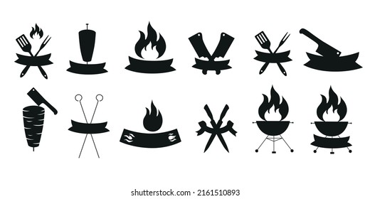Logo constructor for doner, kebab, barbecue, grill party logo set. Vector stock illustration isolated on white background for design packaging, logo, menu in restaurant, butcher shop. EPS10