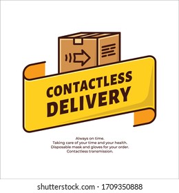 Logo for Contactless delivery concept. Safe and fast delivery. Disinfection of the product. Contactless shopping. Novel coronavirus 2019-nCoV or CoVid-19. Stop virus.