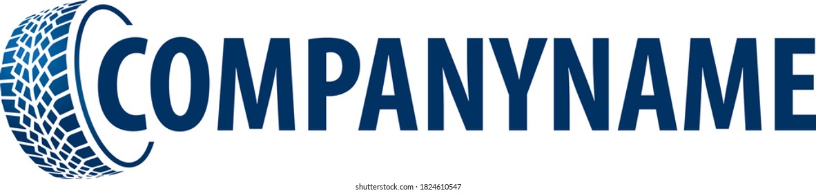 Logo containing a picture of a tilted wheel, tire