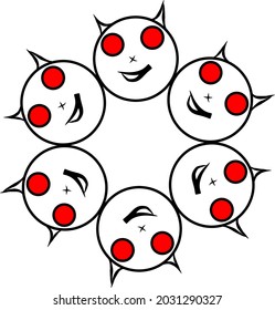 a logo containing six monster heads