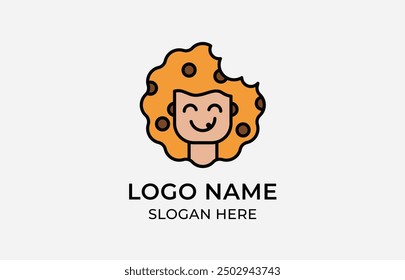 Logo Cookies Combined with Happy Afro Man, Cookies Mascout, Smile Man with Coookies hair, Food biscuit. Editable file