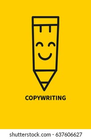 Logo copywriting. Smiling hand drawn pencil. Vector illustration.