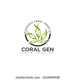 logo coral gen, with leaf cannabis genetic style vector