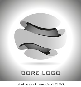 logo core element abstract 3D emblem icon grayscale vector outline illustration