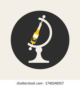 logotipo coronavirus y corona símbolo de propagación o icono de brote en el planeta. ilustración del concepto de contaminación mundial y contagio. vector de cerveza de botella diseño plano gira en el mundo creativo infectado