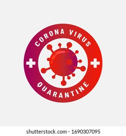 Logo coronavirus quaratine on red