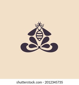 Logo para cosméticos hechos con productos de abejas. Publicidad de la cosmetología de inyección. Diseño de cosméticos a partir de productos naturales y orgánicos.Ilustración vectorial. Diseño plano.