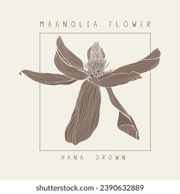 Logo for cosmetics. Packing concept with magnolia flowers. Natural, eco, bio cosmetics isolated on white background. Vector illustration of a sketch style.