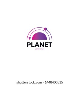 Logo Cosmos, planet logo inspired by the disco music of the 80s, 3d background, neon on a white background. For website, mobile application, technology, science. Vector illustration