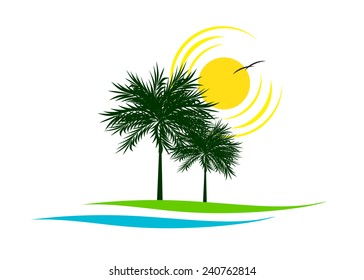 logo. Couple of palm trees and hot sun