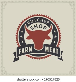 logo cow butcher meat butchery shop restaurant icon beef label retro styled vector stamp of butcher shop logo cow butcher meat butchery shop restaurant icon beef label bovine animal classical product