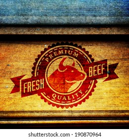 logo cow butcher retro styled vector mark of butcher shop on the aged wood texture logo cow butcher animal classical product meat farm knife isolated swine natural killing aliment pig timber market pu