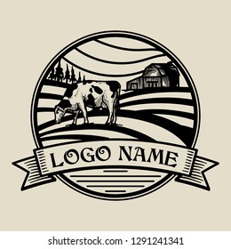 logo cow and farm vintage color