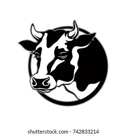 logo, cow head with horns, with black spots