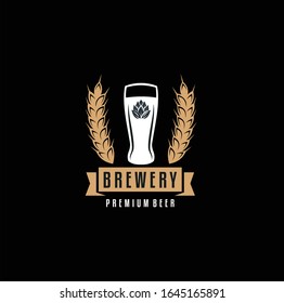 Logo Craft Beer company badge, sign or label. Vector illustration. Vintage design for winery company, bar, pub, shop, branding and restaurant business. Coaster for beer, beer glasses
