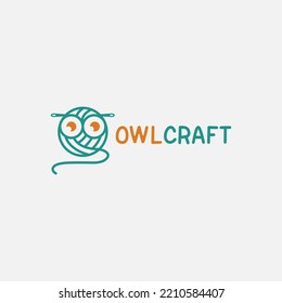 Logo for crafts with owl icon made of thread and needle