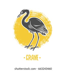 Logo of crane on a white background. Coat of arms, heraldry, emblem, symbol design elements.