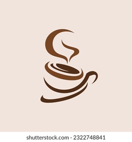 Ein Logo mit Kurven, mit einer Tasse heißen Kaffee und Untertasse, die aus verschiedenen Ecken gekippt und Dampf bildet den Buchstaben G.