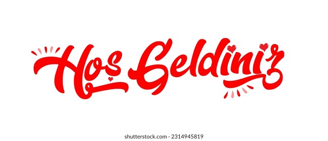 A logo created in red color. It says "Welcome" in the logo. Hos geldiniz