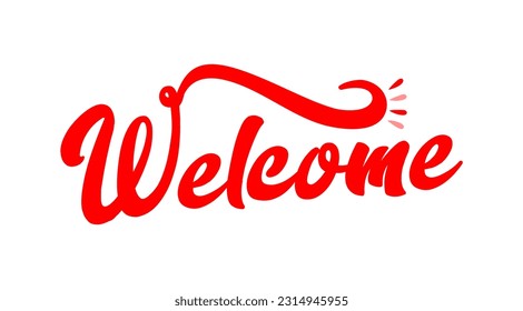 A logo created in red color. It says "Welcome" in the logo.