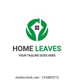 logo is created in the style of flat minimalist which forms the home leaves