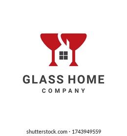 logo is created in the style of flat minimalist which forms the glass home