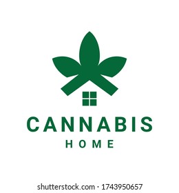 logo is created in the style of flat minimalist which forms the cannabis home