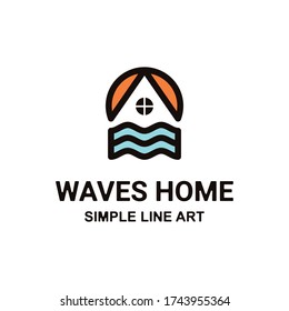 logo is created in the style of flat minimalist which forms the waves home