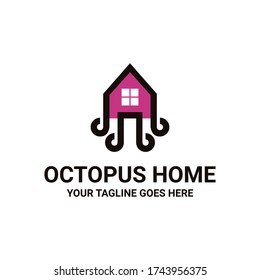 logo is created in the style of flat minimalist which forms the octopus home