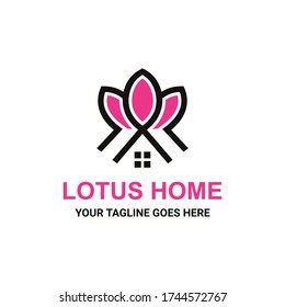 logo is created in the style of flat minimalist which forms the lotus home