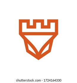 el logo se crea en el estilo de arte de línea que forma castillo y zorro