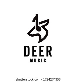 el logotipo se crea en el estilo de la línea de arte que forma ciervo y música