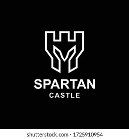 logo is created in the style of line art which forms spartan castle