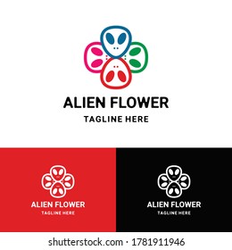 The logo is created in the style of line art which forms the alien and flower