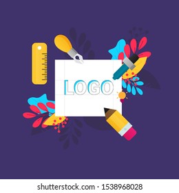 Logo creating. Colorful flat design icon. Vector illustration