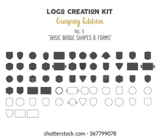 Logo Creation Kit Bundle. Camping Edition Set. Basic Badge Shapes, Vector Forms, Symbols And Elements. Create Your Own Outdoor Label, Wilderness Retro Patch, Adventure Vintage Badges, Hiking Stamps.