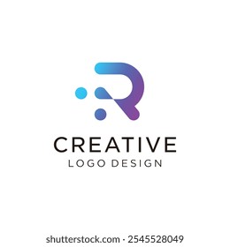 Un logotipo para una empresa creativa de diseño de logotipos. El logo es azul y púrpura y tiene una letra R en el medio