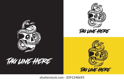 logo creative of head skull and snake vector illustration