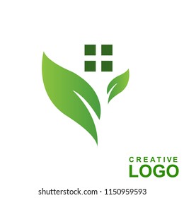 Logo Creative Home Property Concept with color green leaf